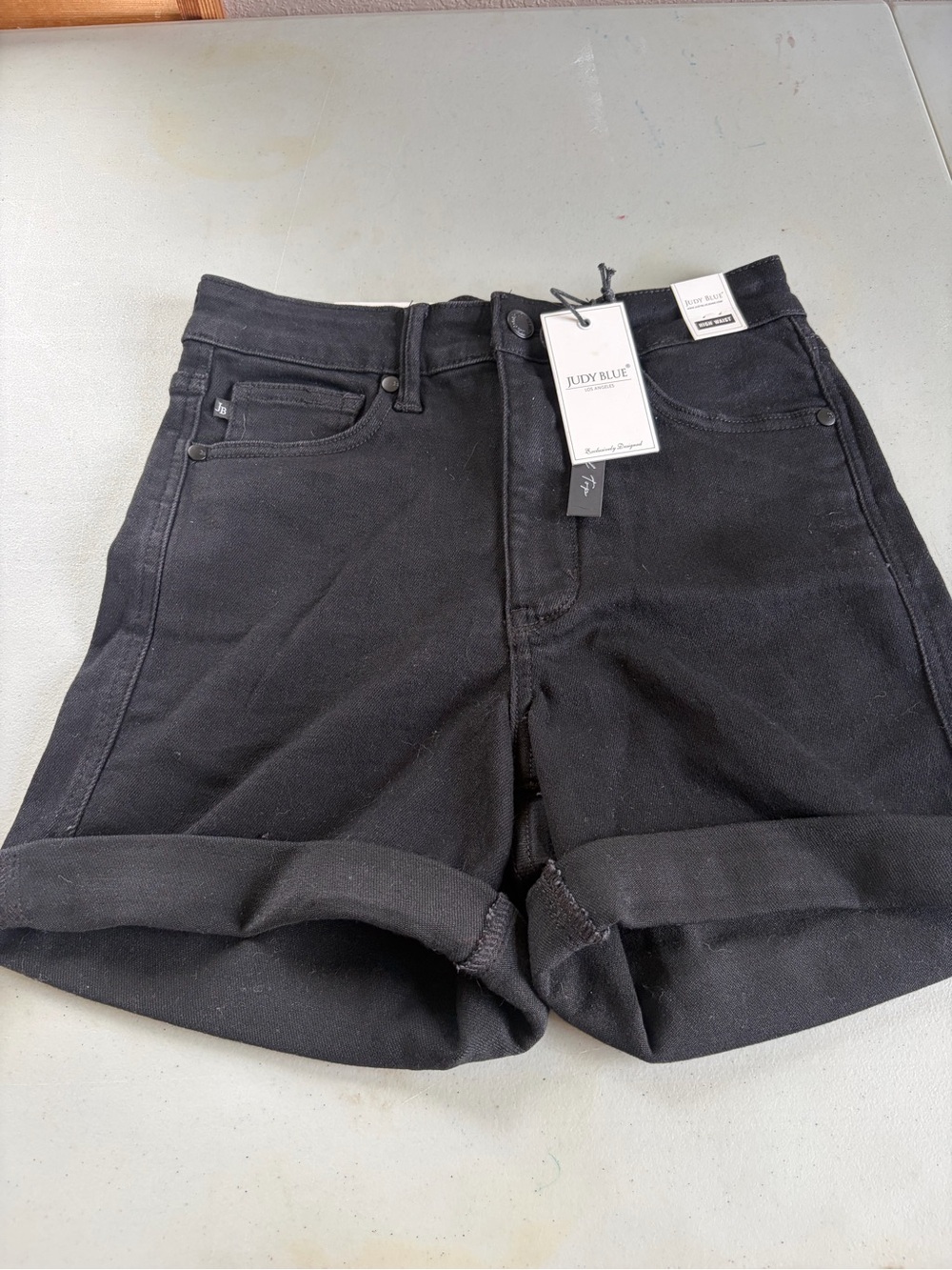 Judy Blue Black High Waist Tummy Control Denim Cuffed Shorts JB150237 Size S NWT